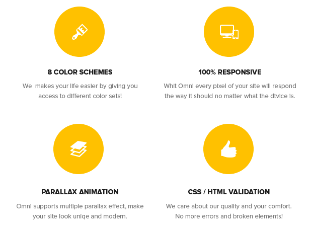 8 Color Schemes, 100% Responsive, Parallax Animation, CSS / HTML validation