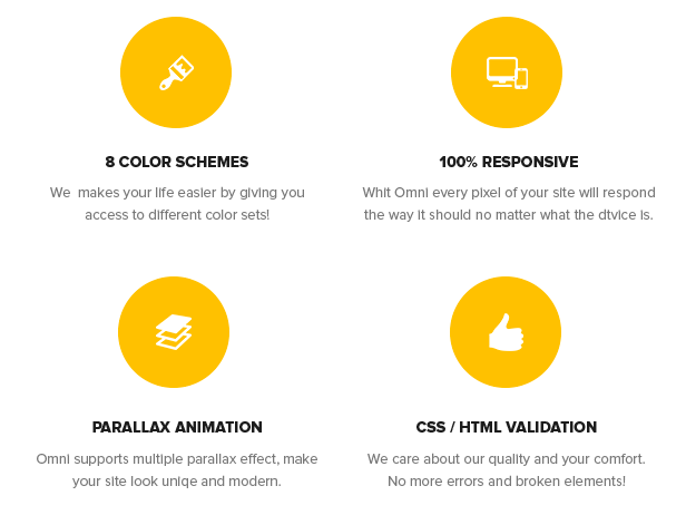 8 Color Schemes, 100% Responsive, Parallax Animation, CSS / HTML validation 