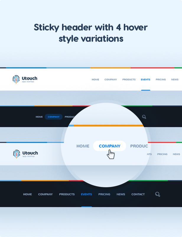 Sticky header with 4 hover style variations