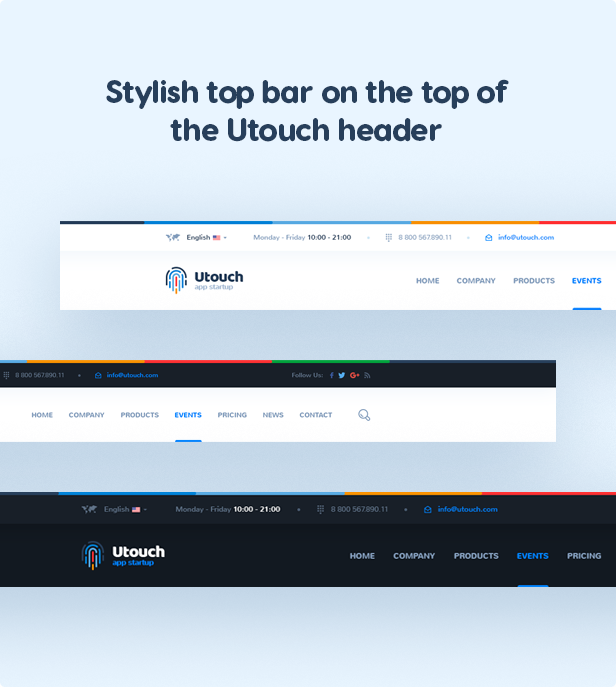 Stylish top bar on the top of the Utouch header